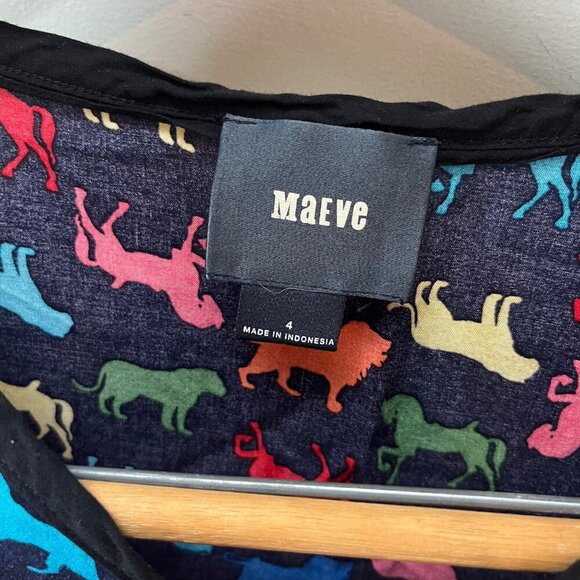 Maeve Womens Bright Multicolor Horse and Lion Print Short Sleeve Rayon Top Size - Picture 2 of 5